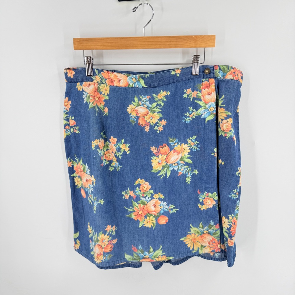 Vintage Liz Claiborne Villager Sport Denim Floral Skort 22W Cottage Grandma‎